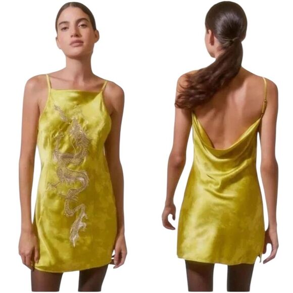 Urban Outfitters Dresses & Skirts - Urban Outfitters Bird Song Satin Mini Dress Dragon Embroidered Sequins 90s Large